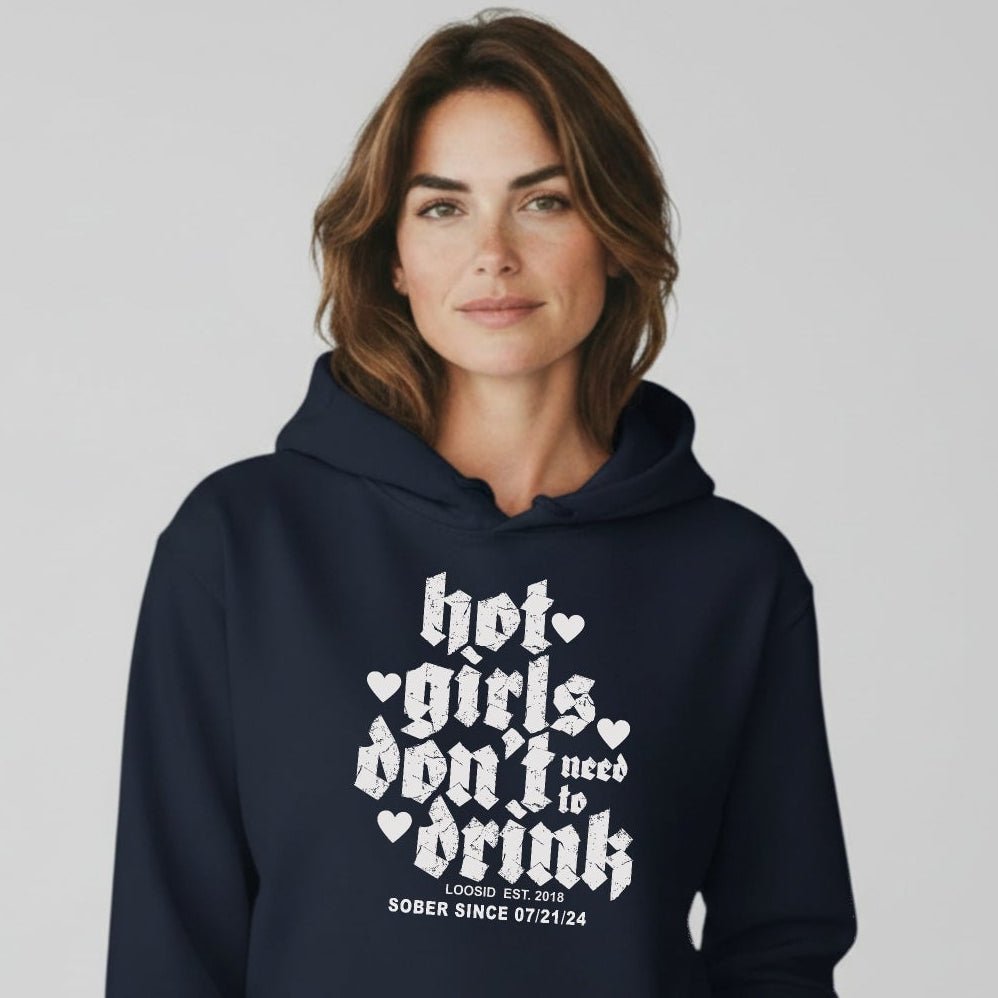 Hot Girls Don't Drink Recovery Hoodie flat lay styled image (view 13)
