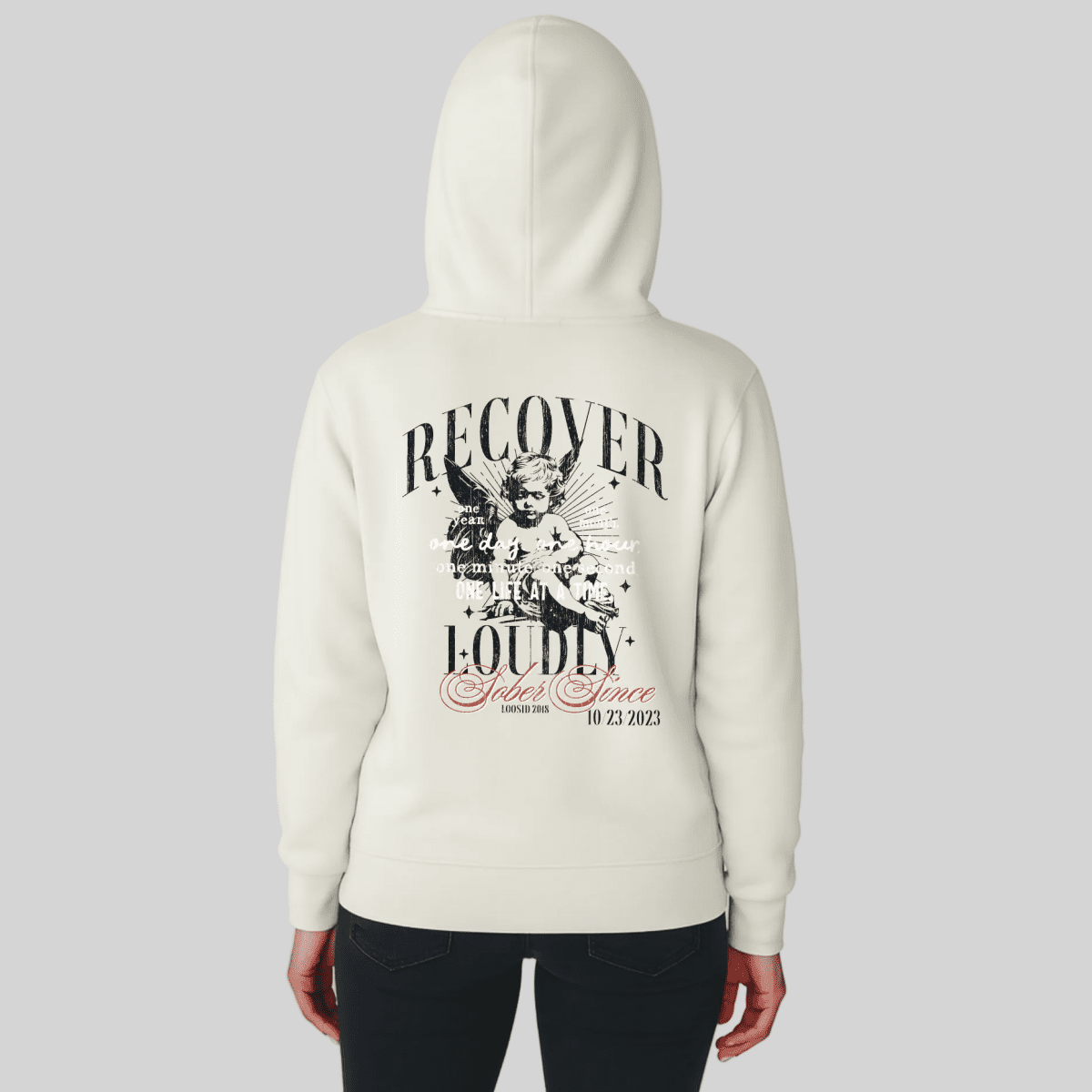 Women's Cream Recover Loudly Hoodie ULTRA Premium Garment Dyed | Sober Hoodie Limited Edition