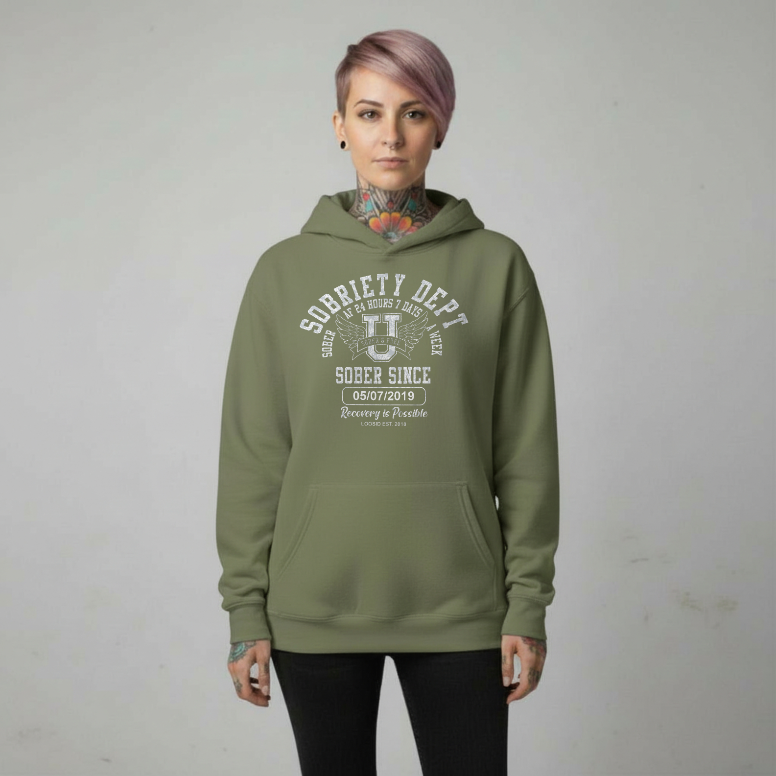 Recovery Hoodie | Sobriety Dept Sober AF 24/7 Unisex Hoodie with Custom Sobriety Date