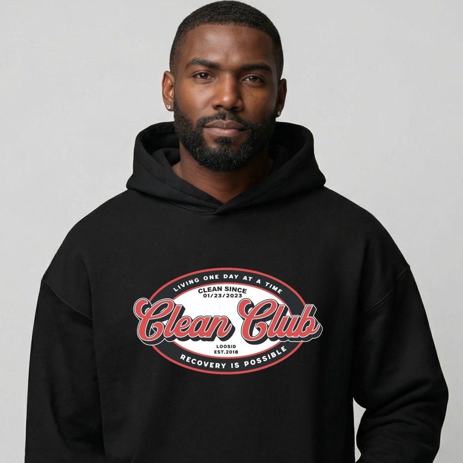 Clean Club Badge Unisex Hoodie with Custom Recovery Date