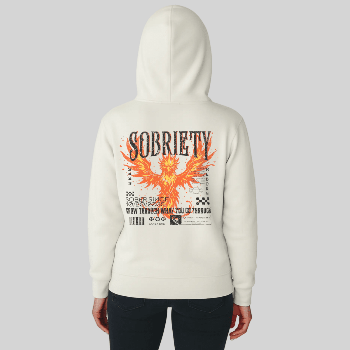 Women's Cream Phoenix Reborn Recovery Hoodie ULTRA Premium Garment Dyed |Sober Hoodie Limited Edition