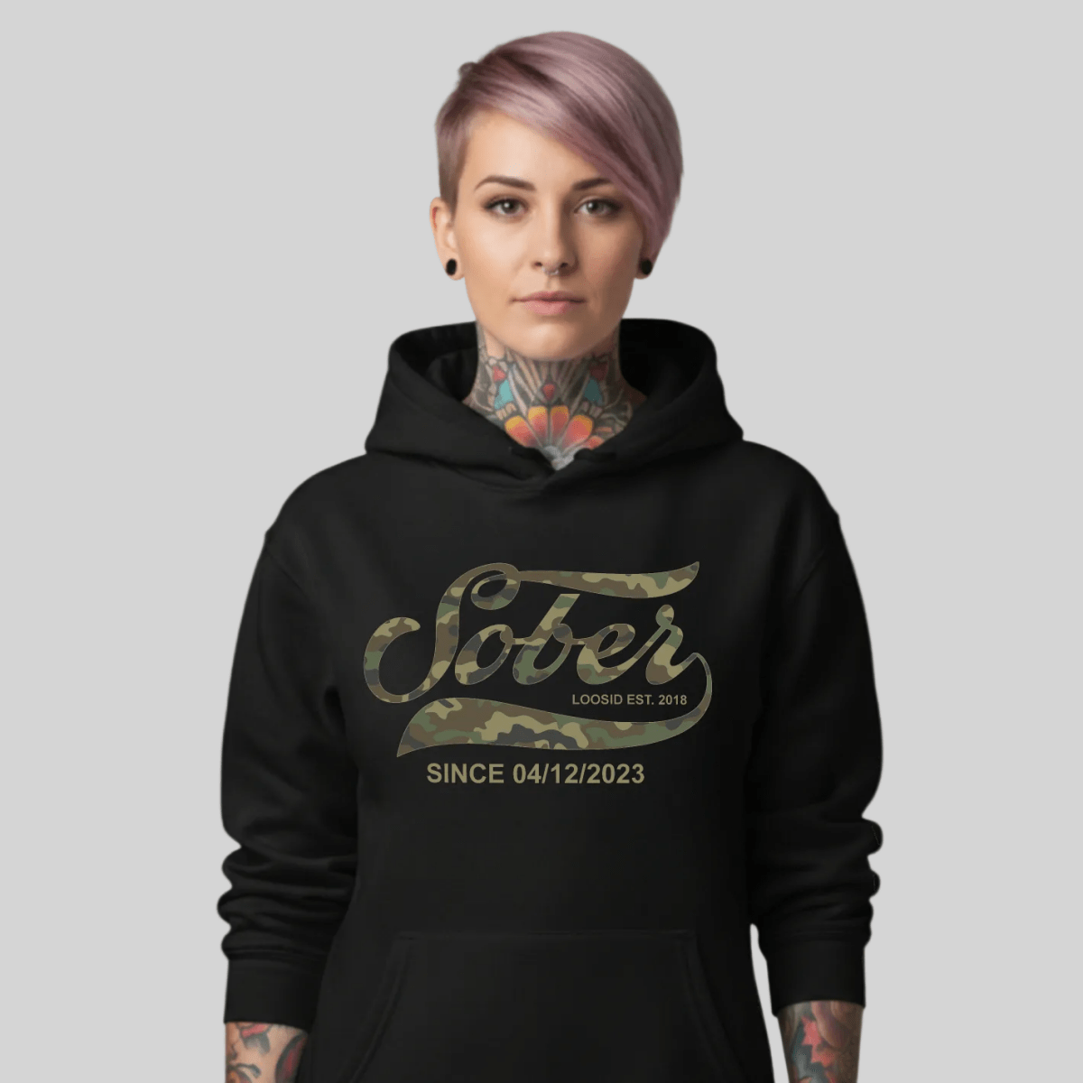 Recovery Hoodie | Unisex Sober Since Camo Hoodie with Personalized Date