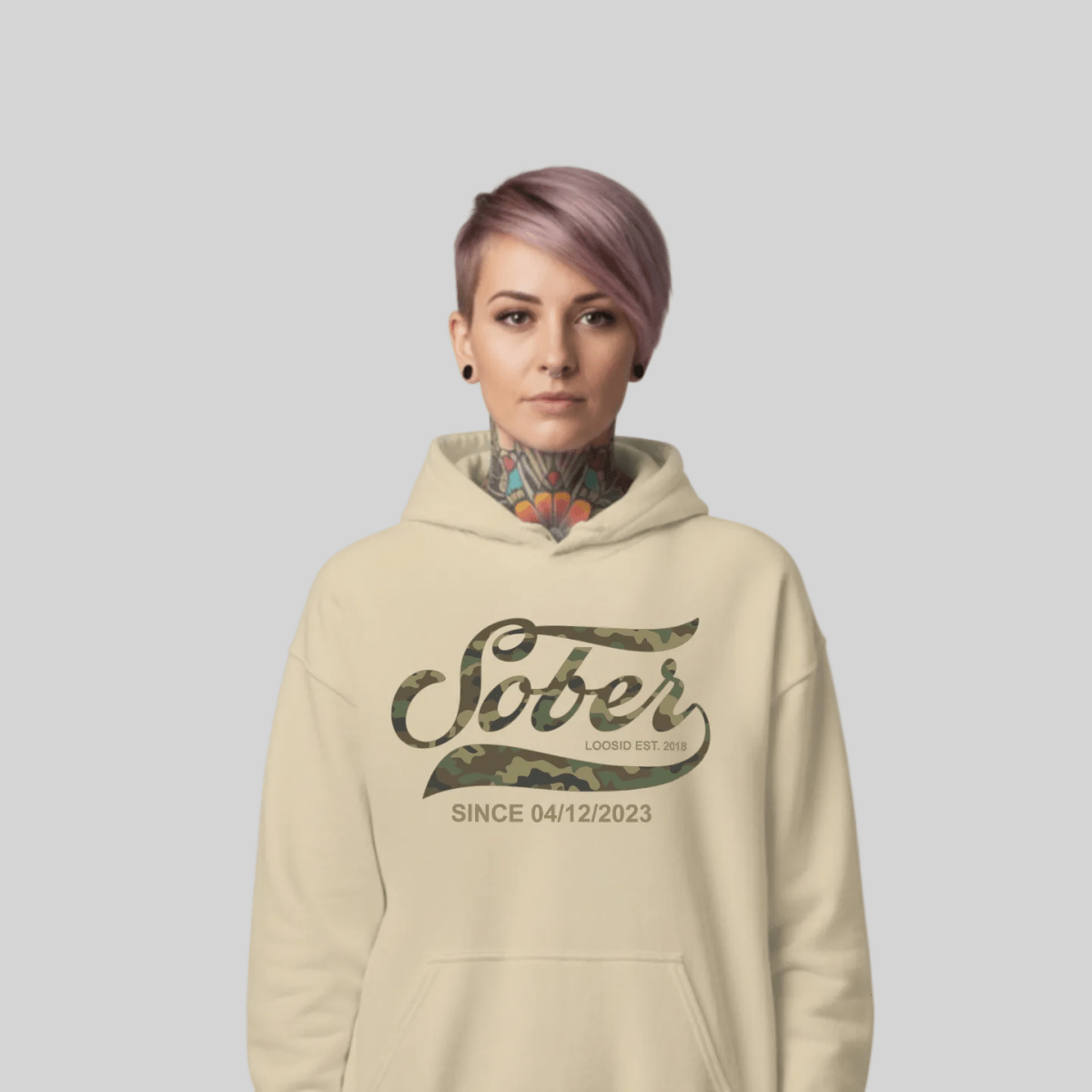 Recovery Hoodie | Unisex Sober Since Camo Hoodie with Personalized Date