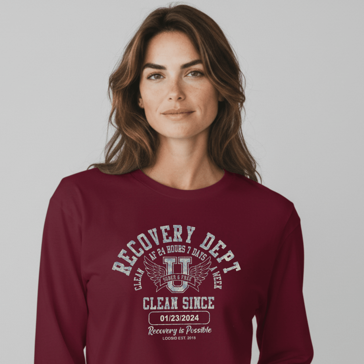 Recovery Dept 24/7 Long Sleeve T-shirt with Custom Recovery Date | Clean Shirt