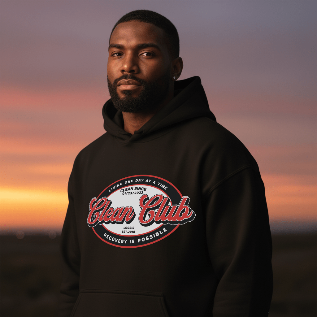 Clean Club Badge Unisex Hoodie with Custom Recovery Date