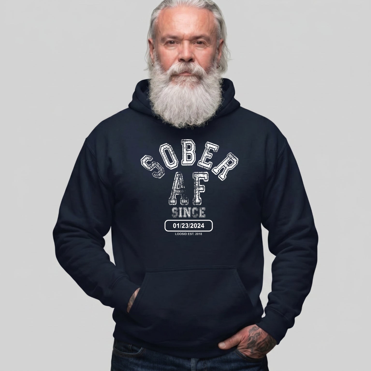 Recovery Hoodie | Sober AF Since Hoodie with Custom Sobriety Date