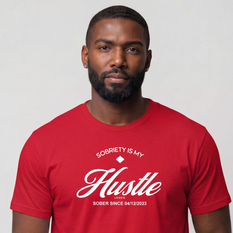 Hustle Men's Relaxed Sober T Shirt w/Personalize Sober Date
