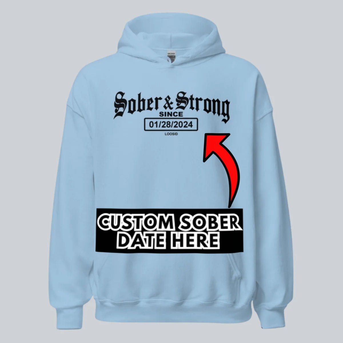 Sober & Strong Old School Recovery Hoodie close-up view (view 22)