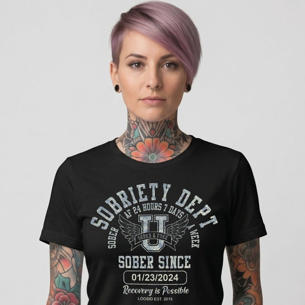 Sobriety Dept T-shirt with Custom Sobriety Date