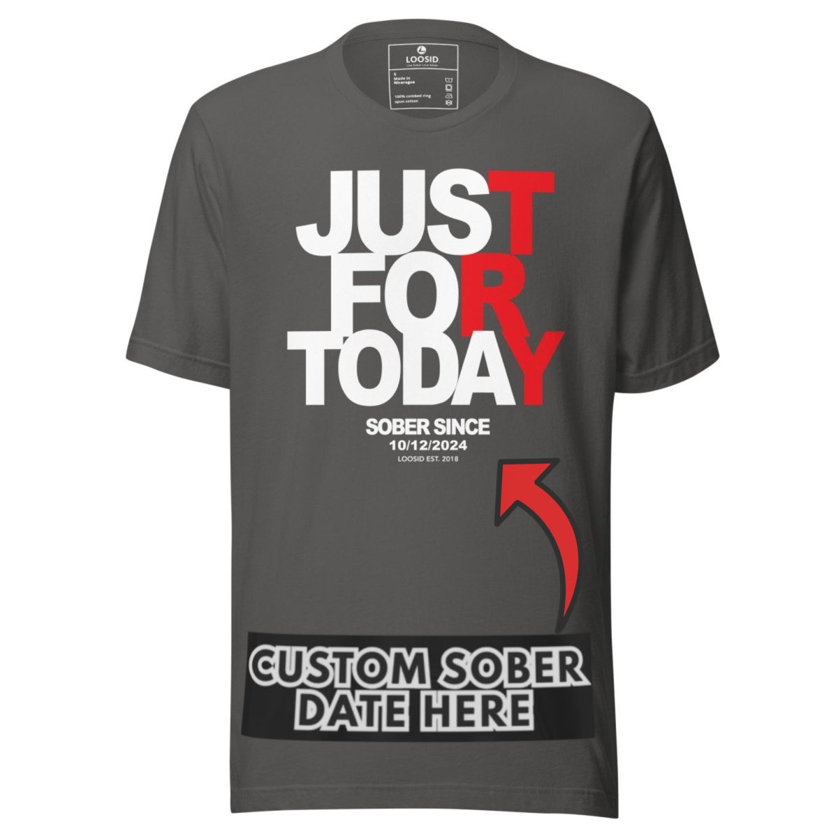 Men's Just Try For Today Sober T Shirt with Custom Sobriety Date