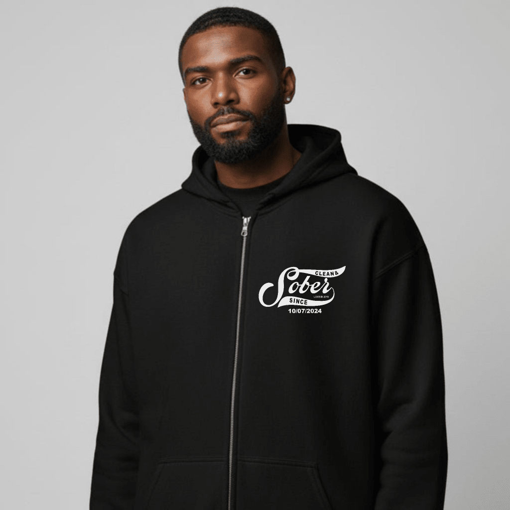 Recovery Zip Hoodie | Men's Sober Since Front & Back Print