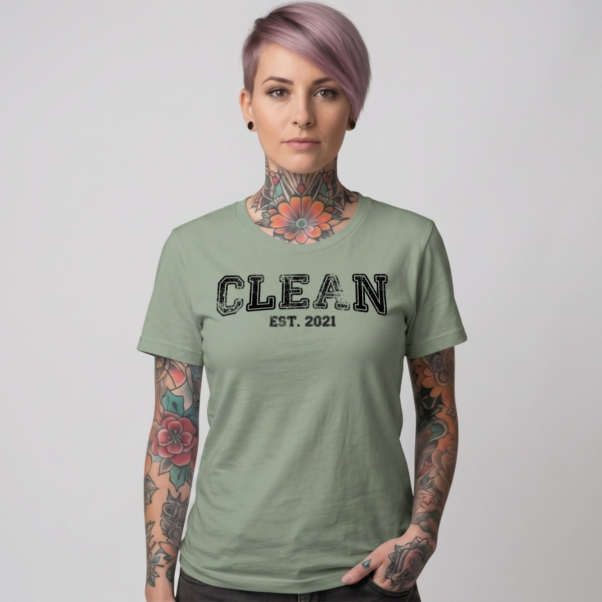 Clean T-Shirt | Women's Clean EST. Tee with Personalized Sobriety Date