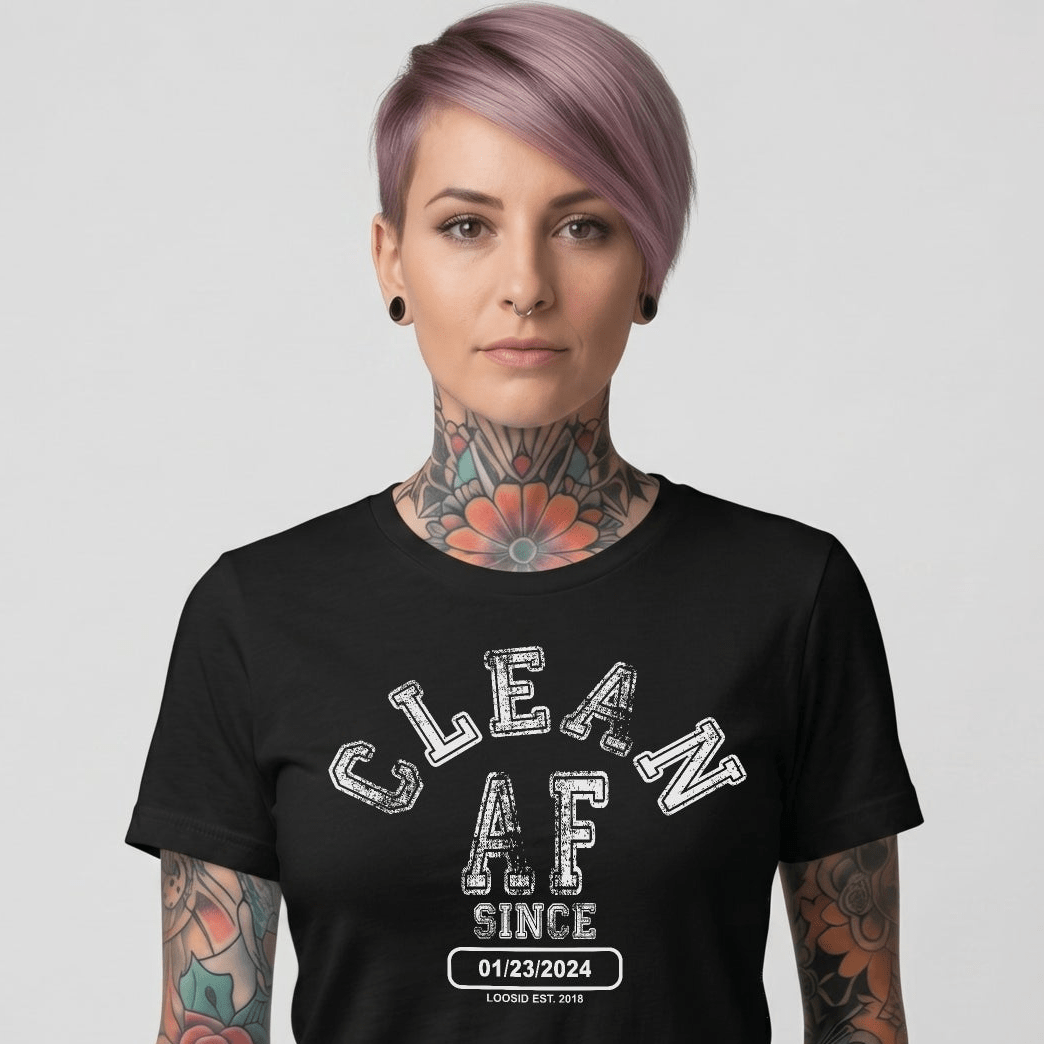 Clean AF Since Clean Sober T Shirt close-up view (view 2)