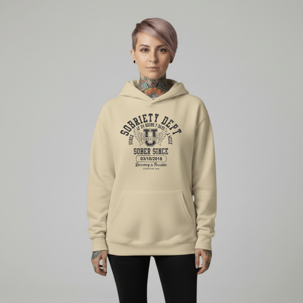 Recovery Hoodie | Sobriety Dept Sober AF 24/7 Unisex Hoodie with Custom Sobriety Date