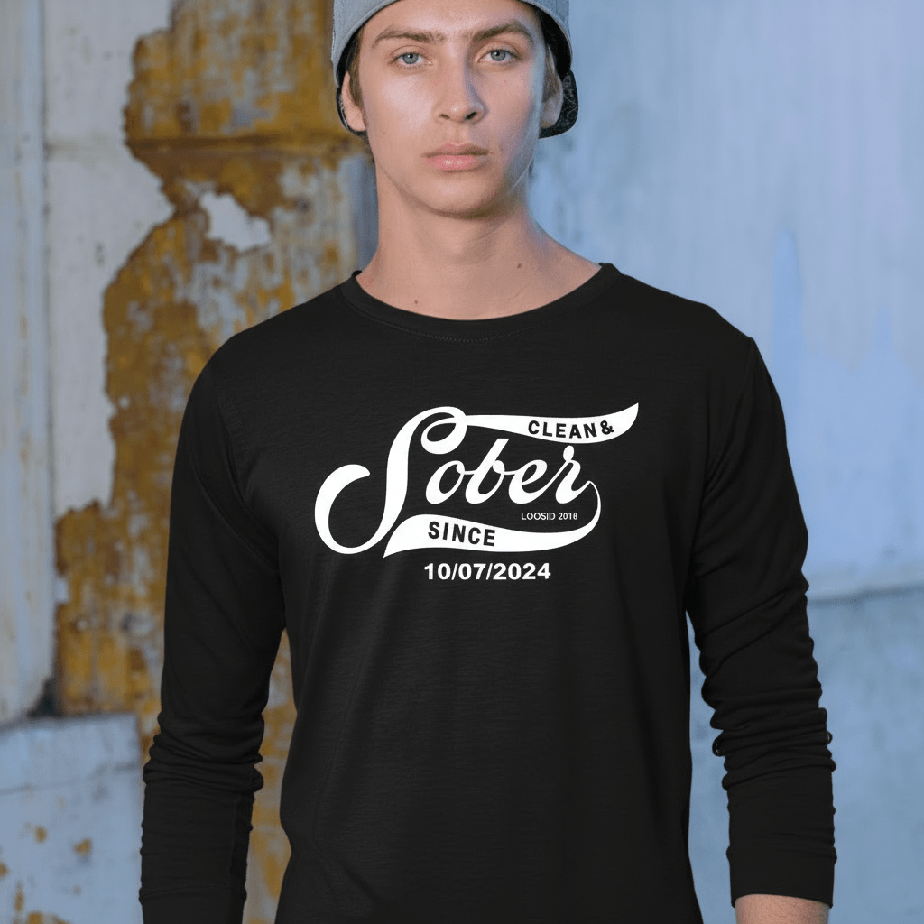 Men's Sober Since Long Sleeve T-shirt w/ Custom Sobriety Date