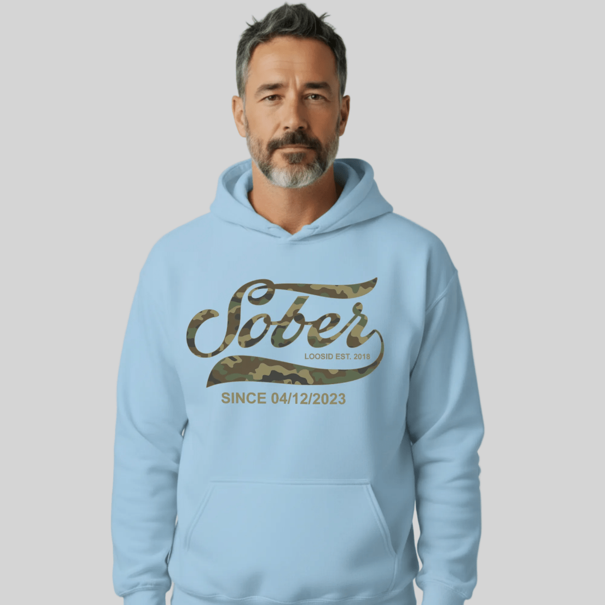 Recovery Hoodie | Unisex Sober Since Camo Hoodie with Personalized Date