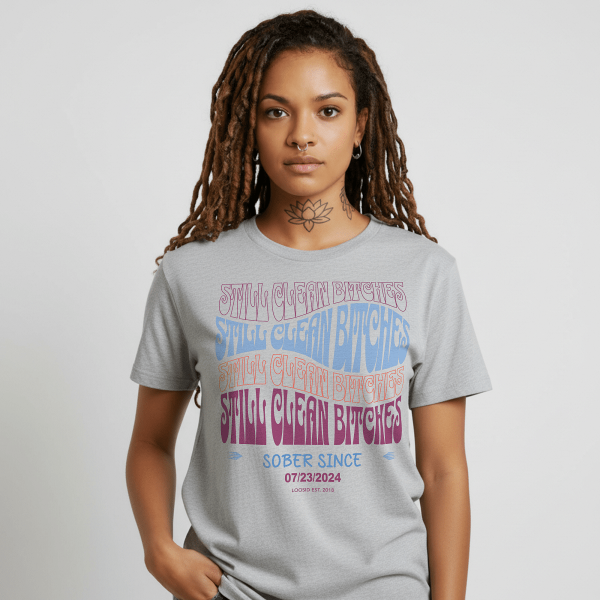 Still Clean B Sober T Shirt flat lay styled image (view 13)