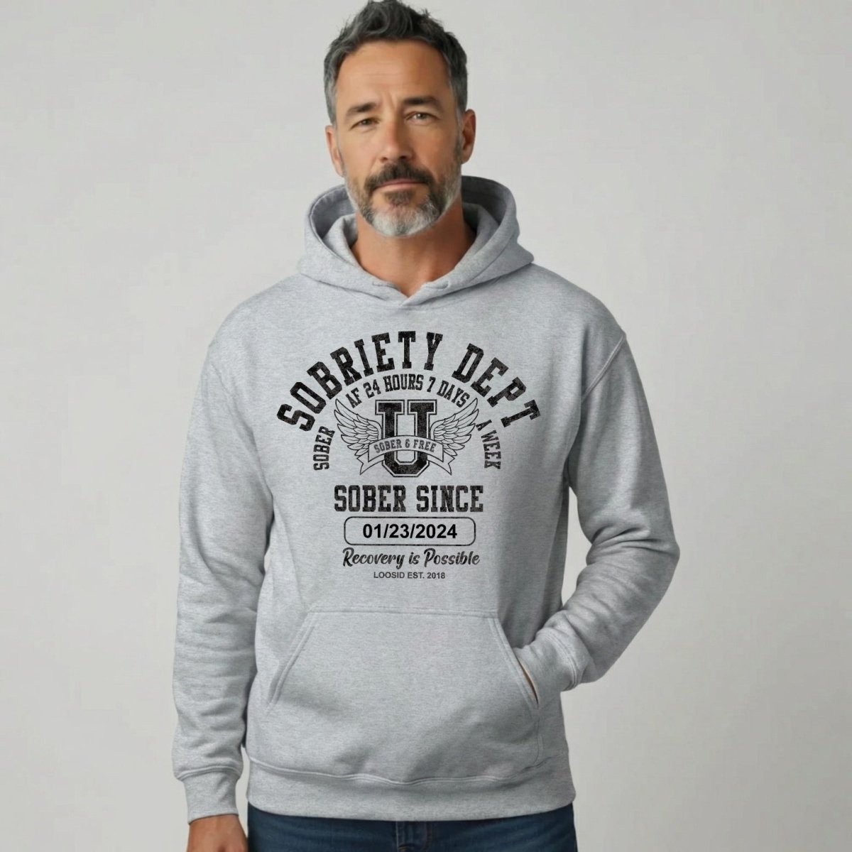 Recovery Hoodie | Sobriety Dept Hoodie with Custom Sobriety Date