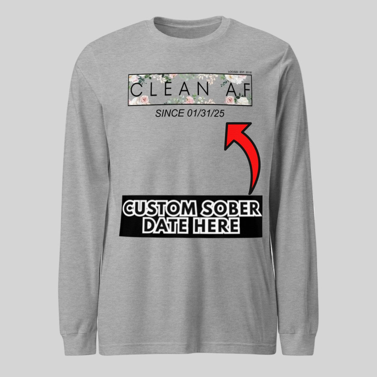 Clean AF Flower Long Sleeve Sober T Shirt graphic detail (view 24)
