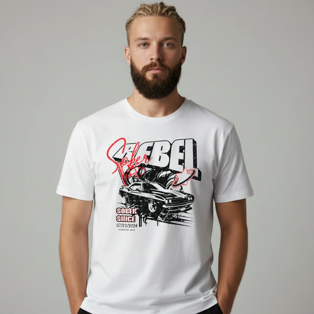 Men's Sober Rebel T-shirt with Custom Sobriety Date