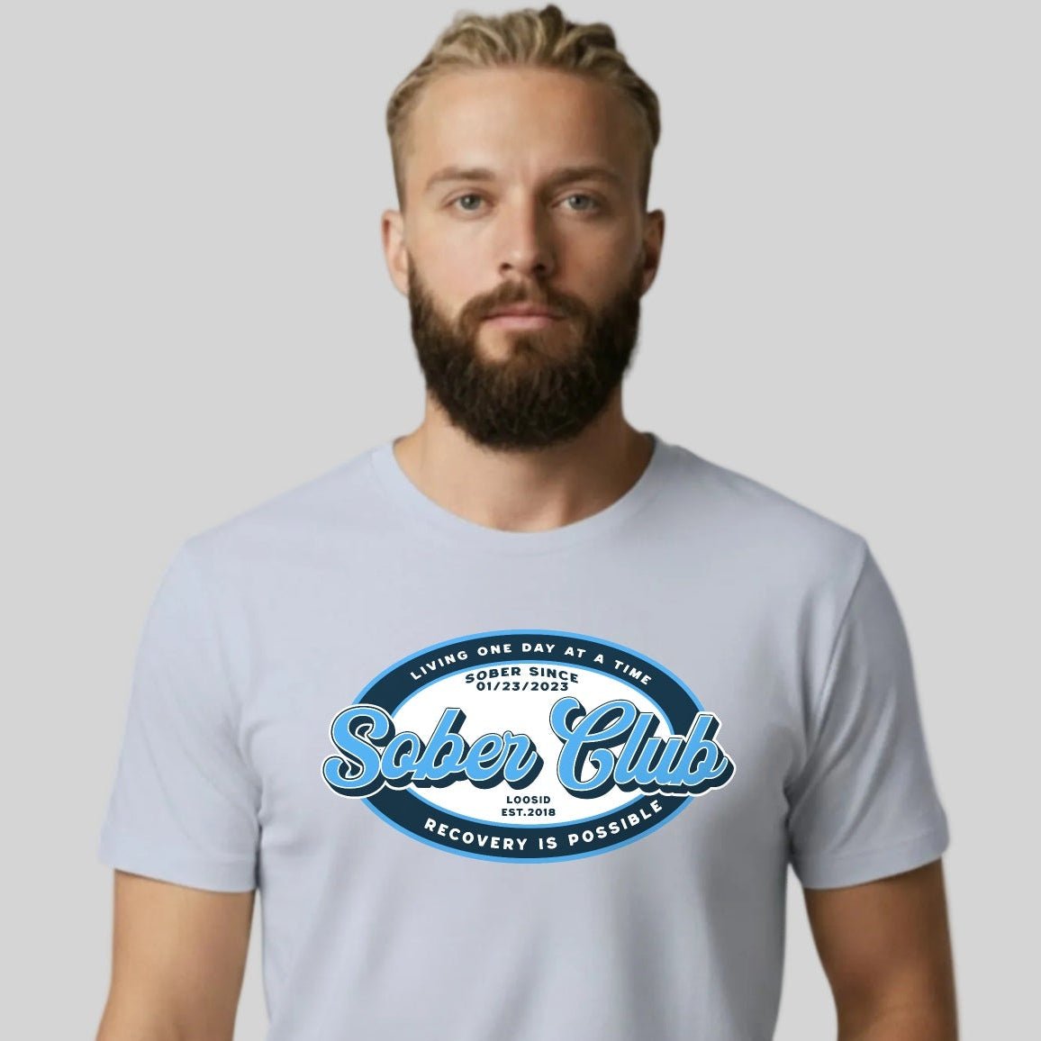 Sober Club Badge Sober T Shirt flat lay styled image (view 23)