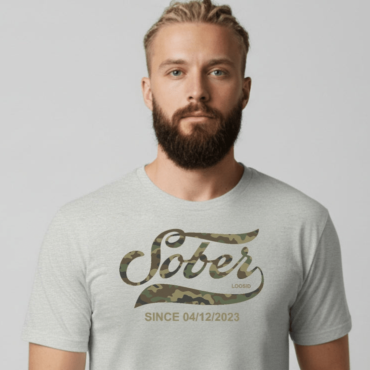 Sober T Shirt | Sober Since Camo Tee with Personalized Date