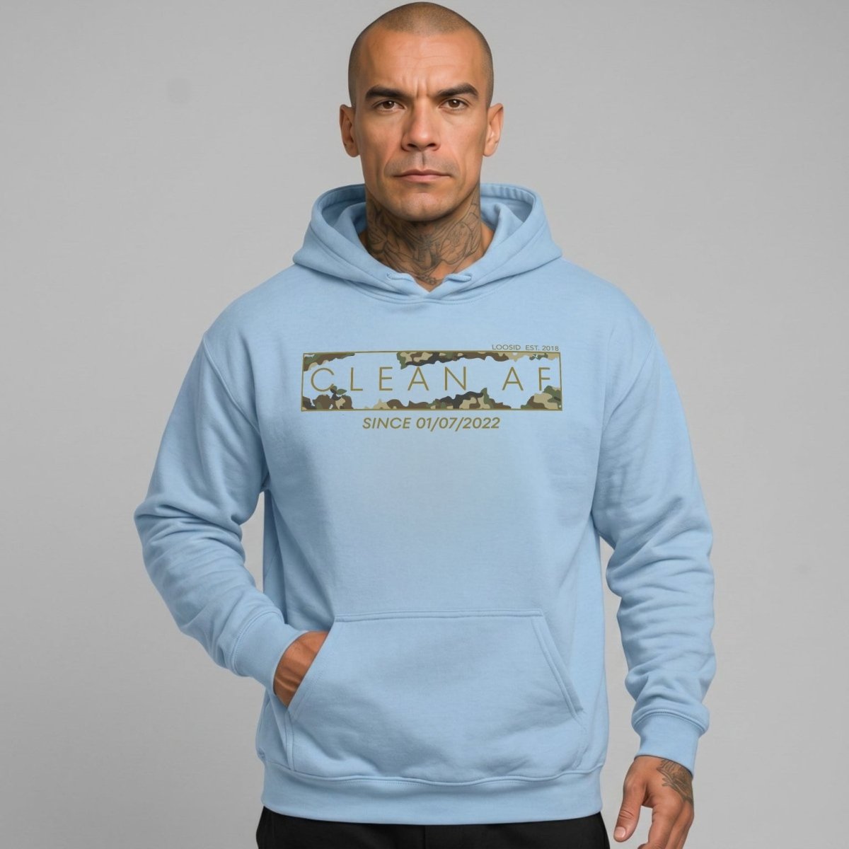 Clean AF Camo Recovery Hoodie close-up view (view 22)