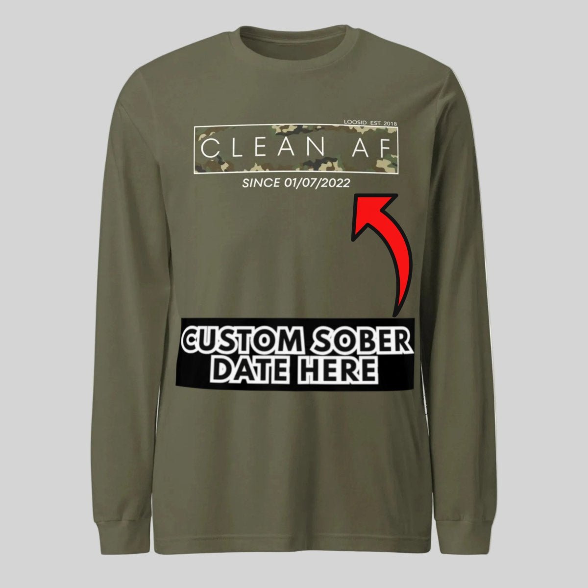 Clean AF Camo Long Sleeve Sober T Shirt side view (view 16)