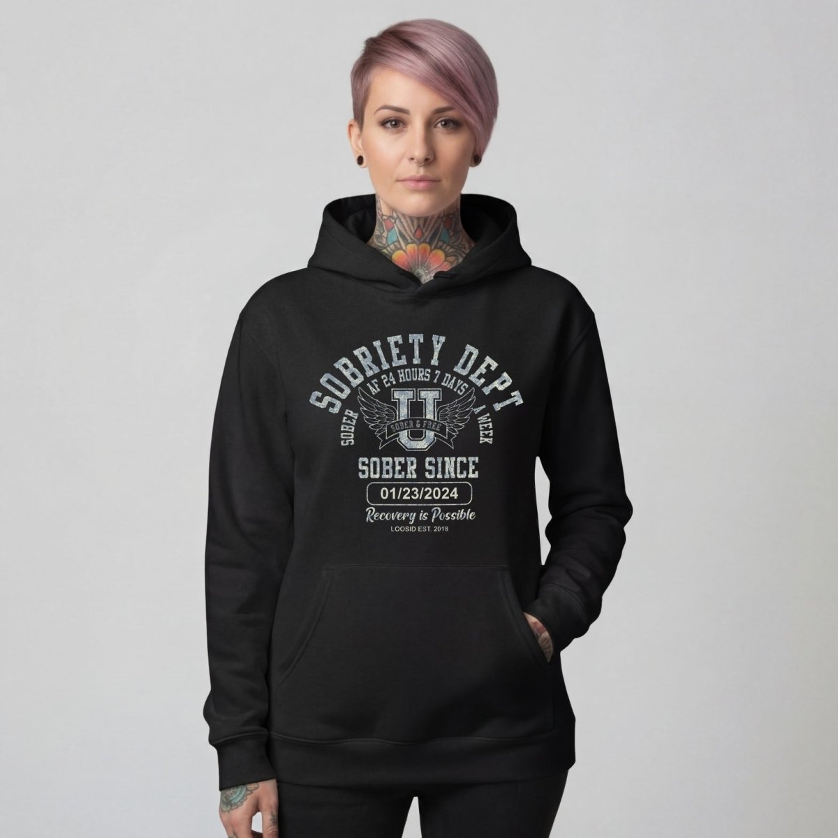 Recovery Hoodie | Sobriety Dept with Custom Sobriety Date