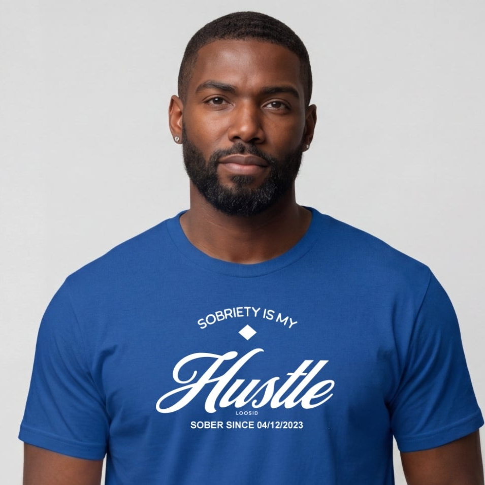 Hustle Men's Relaxed Sober T Shirt w/Personalize Sober Date