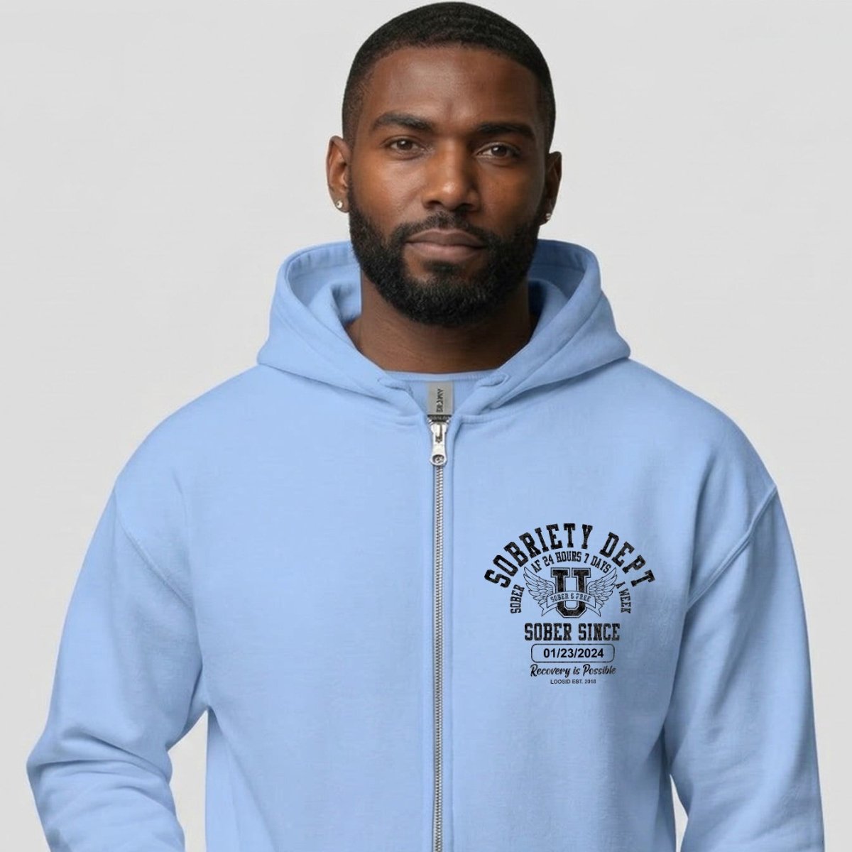 Recovery Hoodie | Sobriety Dept 24/7 Zip Hoodie with Custom Date