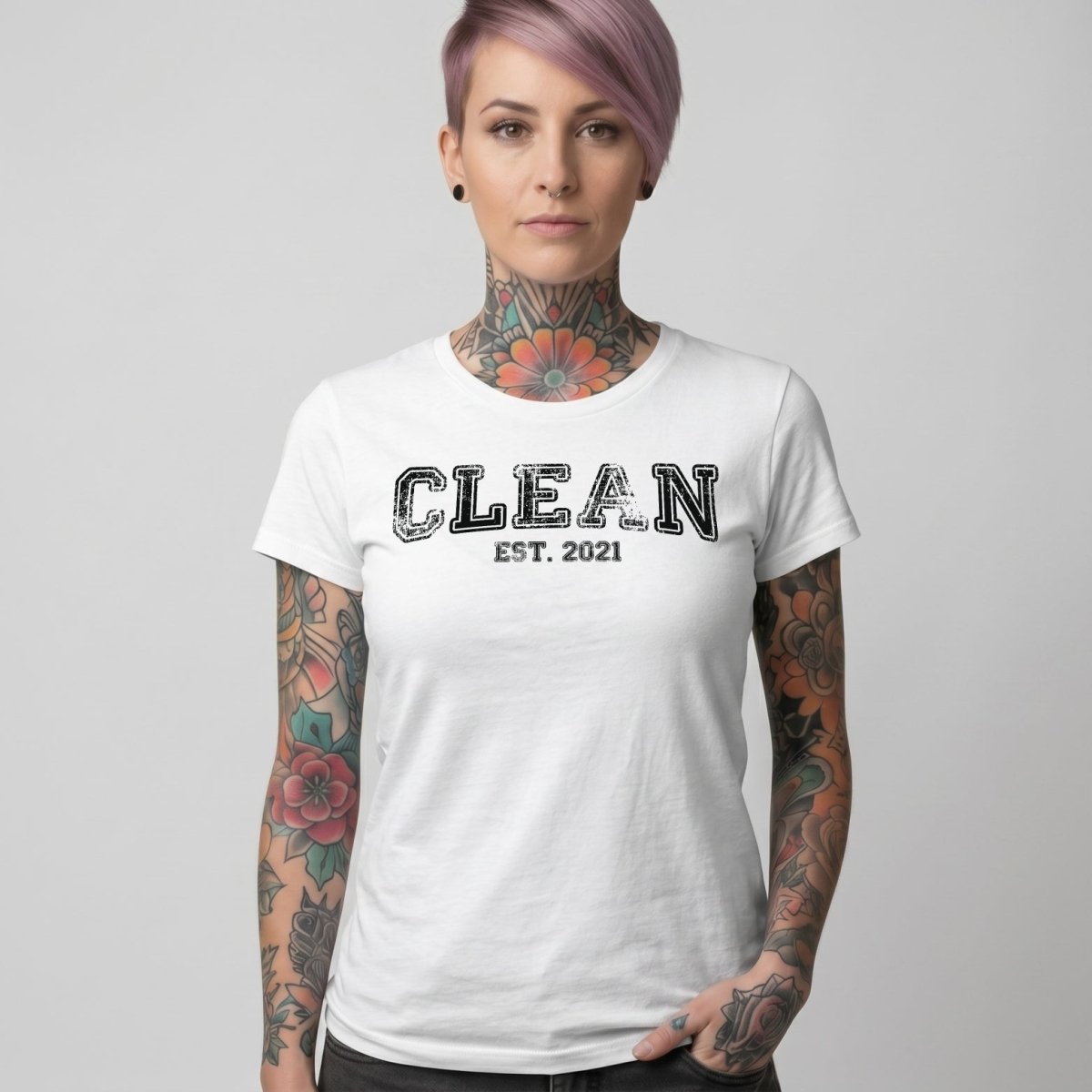 Clean T-Shirt | Women's Clean EST. Tee with Personalized Sobriety Date