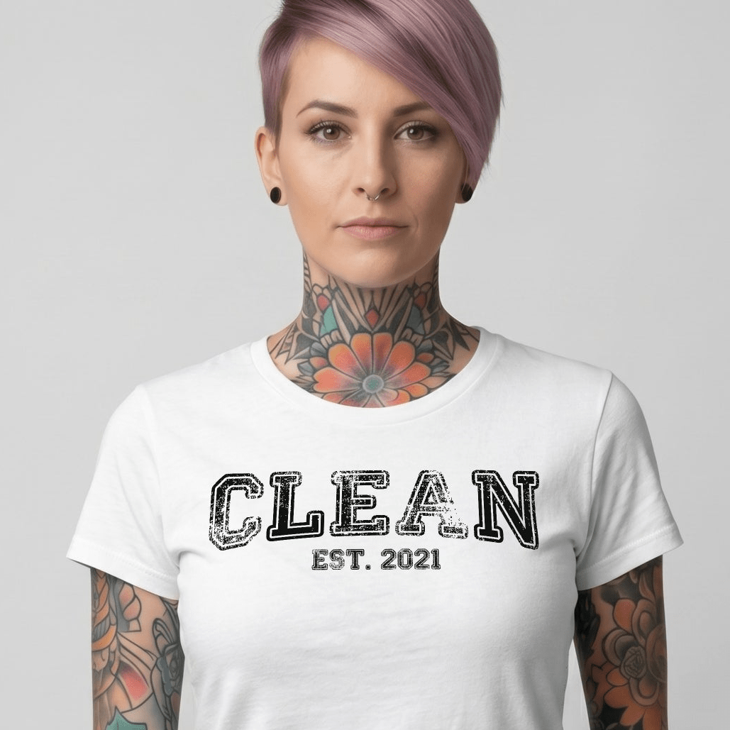 Clean T-Shirt | Women's Clean EST. Tee with Personalized Sobriety Date