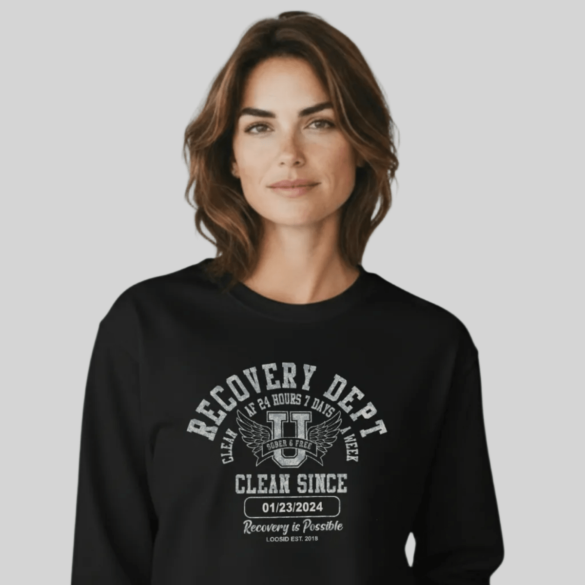 Recovery Dept 24/7 Long Sleeve T-shirt with Custom Recovery Date | Clean Shirt