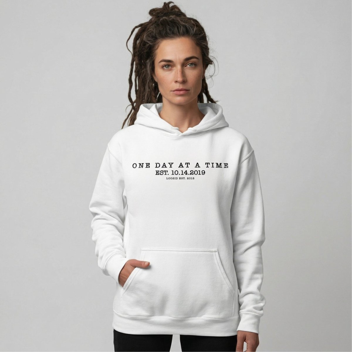 One Day At a Time Recovery Hoodie fit detail (view 19)