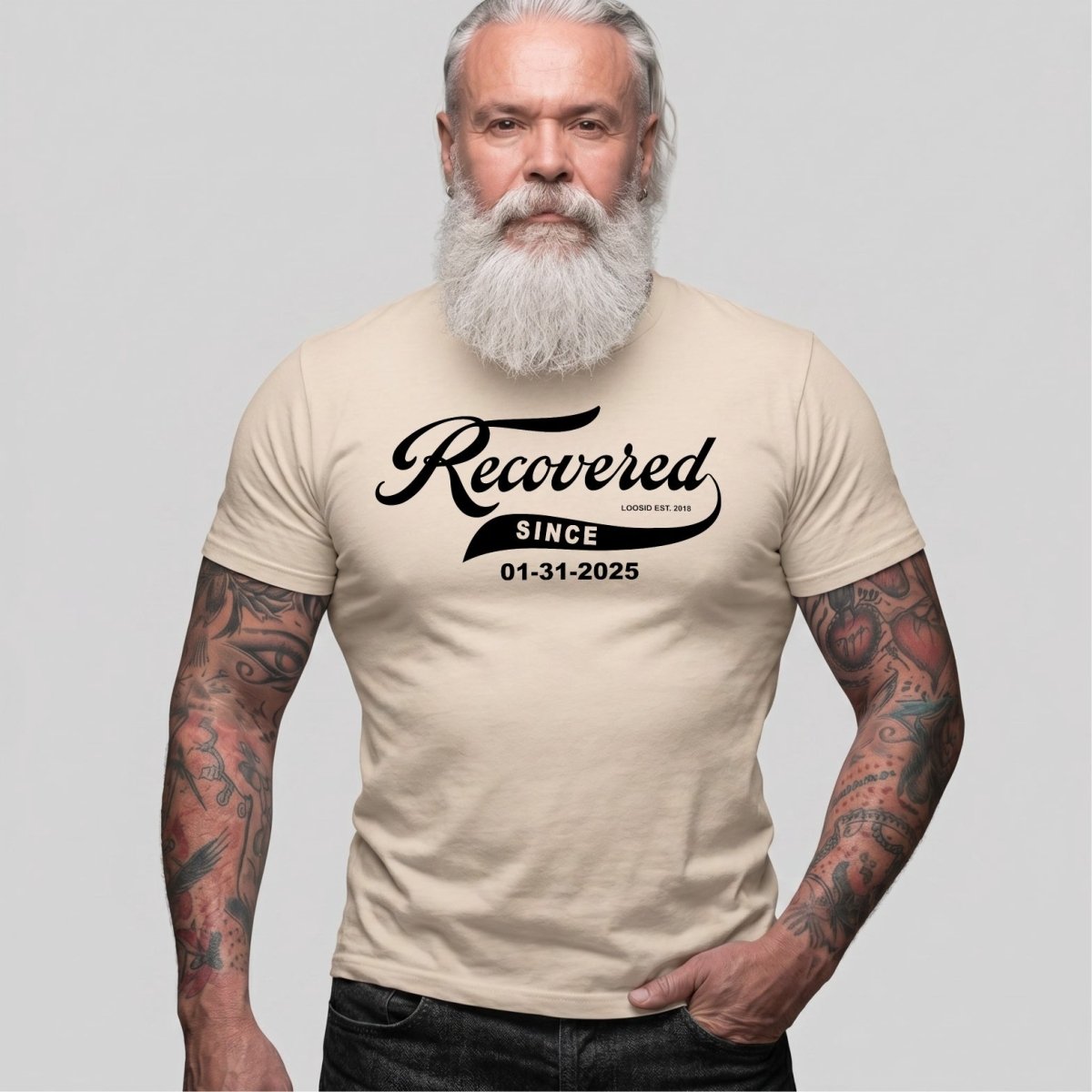 Recovered Since Sober T Shirt flat lay styled image (view 13)