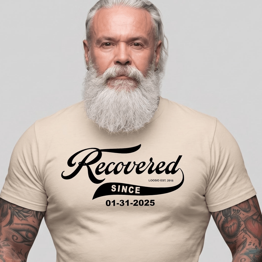 Recovered Since Sober T Shirt close-up view (view 12)