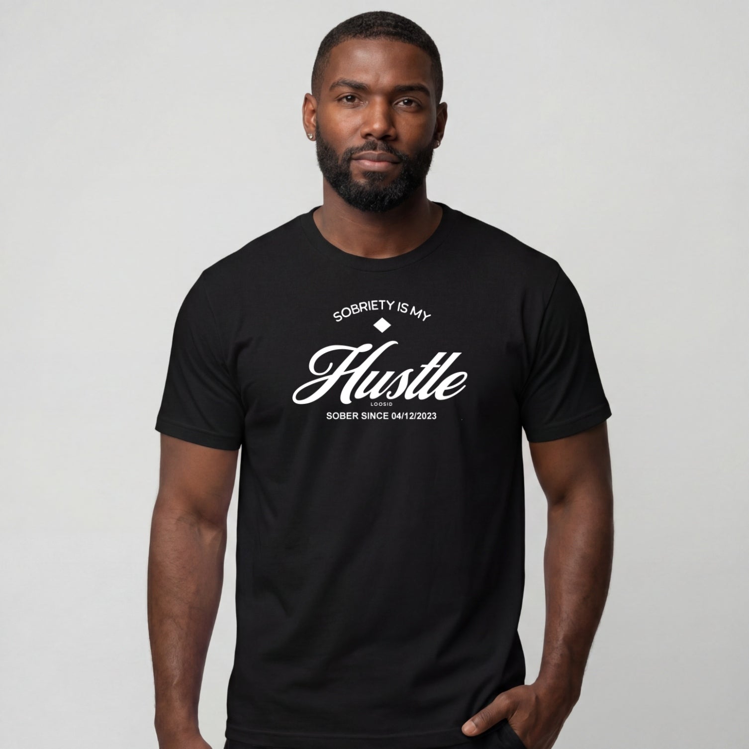 Hustle Men's Relaxed Sober T Shirt w/Personalize Sober Date