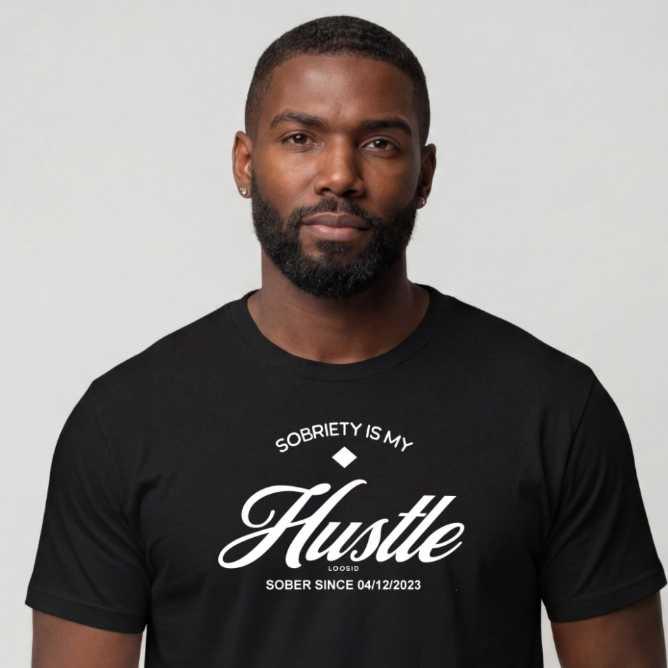 Hustle Men's Relaxed Sober T Shirt w/Personalize Sober Date