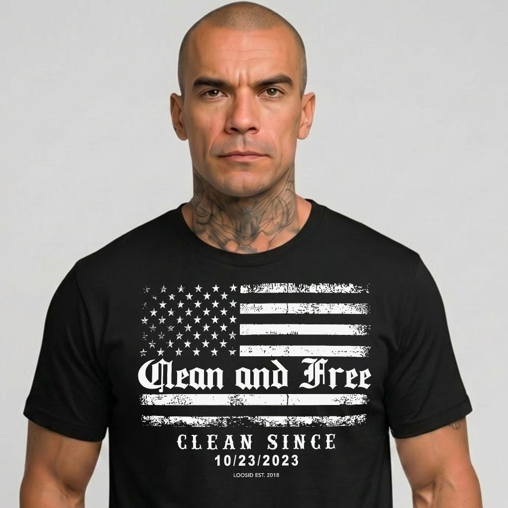 Men's Clean and Free T-shirt with Custom Recovery Date