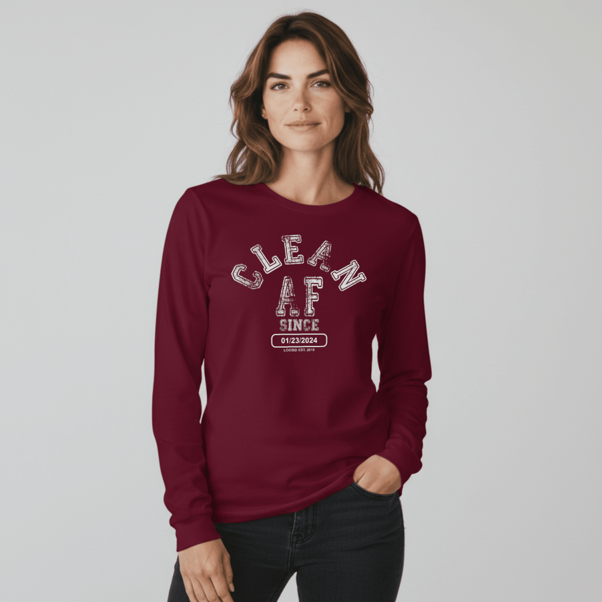 Clean AF Long Sleeve Sober T Shirt graphic detail (view 14)