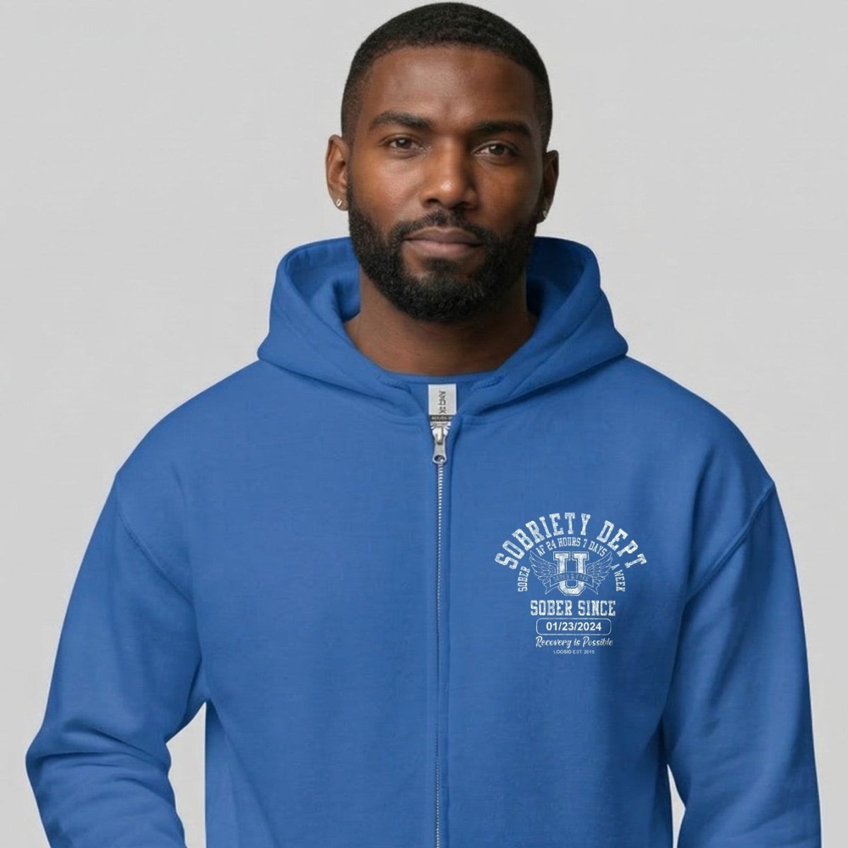 Recovery Hoodie | Sobriety Dept 24/7 Zip Hoodie with Custom Date
