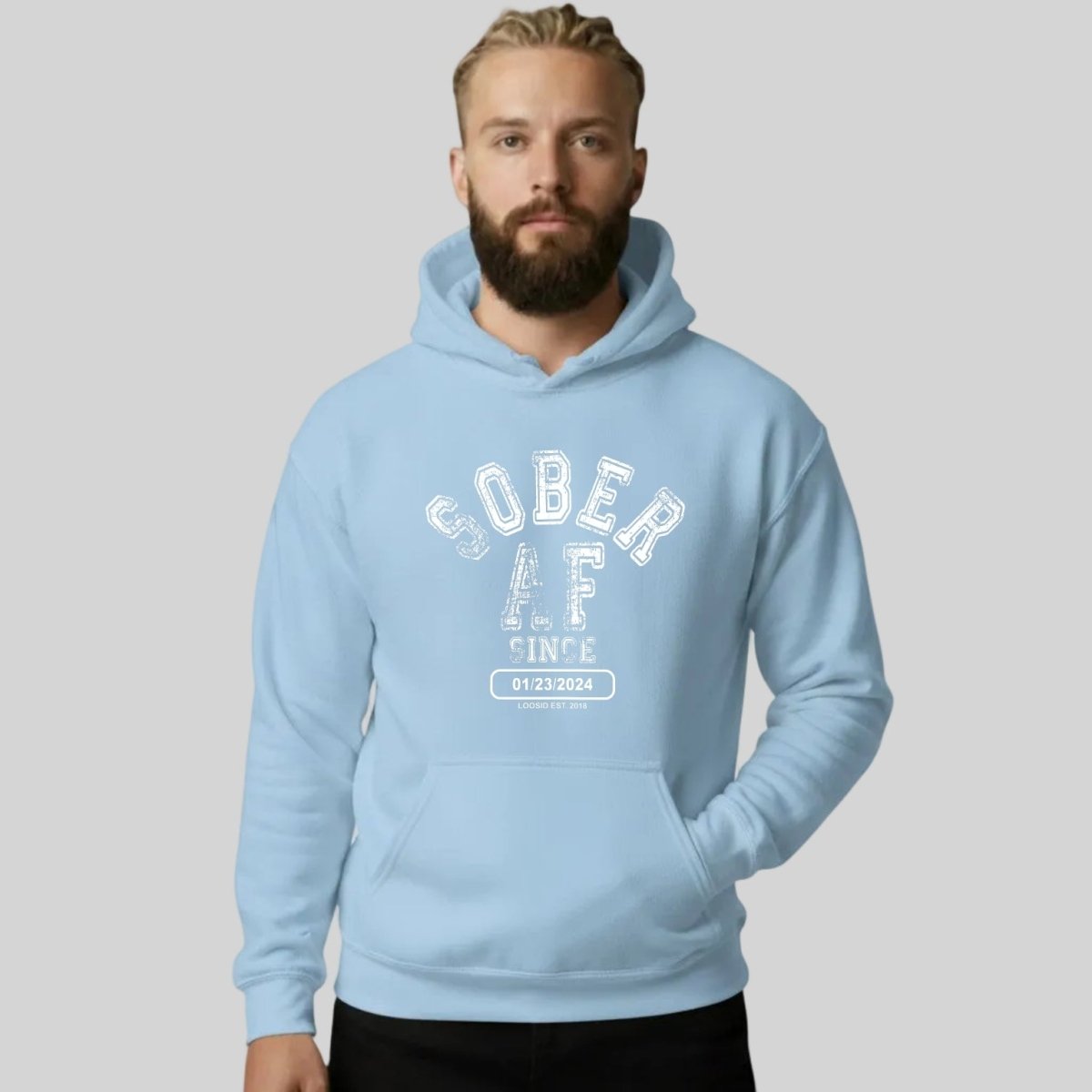 Sober AF Since Recovery Hoodie lifestyle view (view 5)