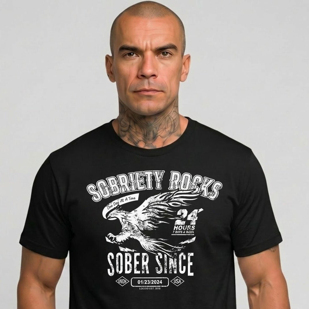 Sobriety Rocks | Men's Sober Since Tee with Custom Sobriety Date
