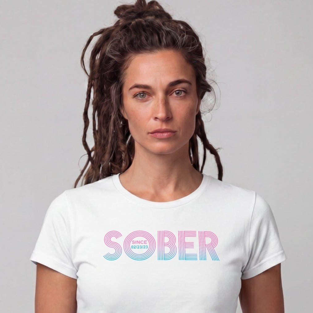 Women's Retro Sober Since T-Shirt w/ Personalized Sobriety Date