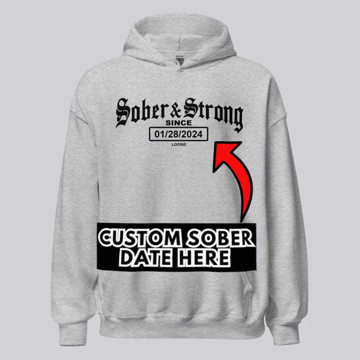Sober & Strong Old School Recovery Hoodie close-up view (view 42)