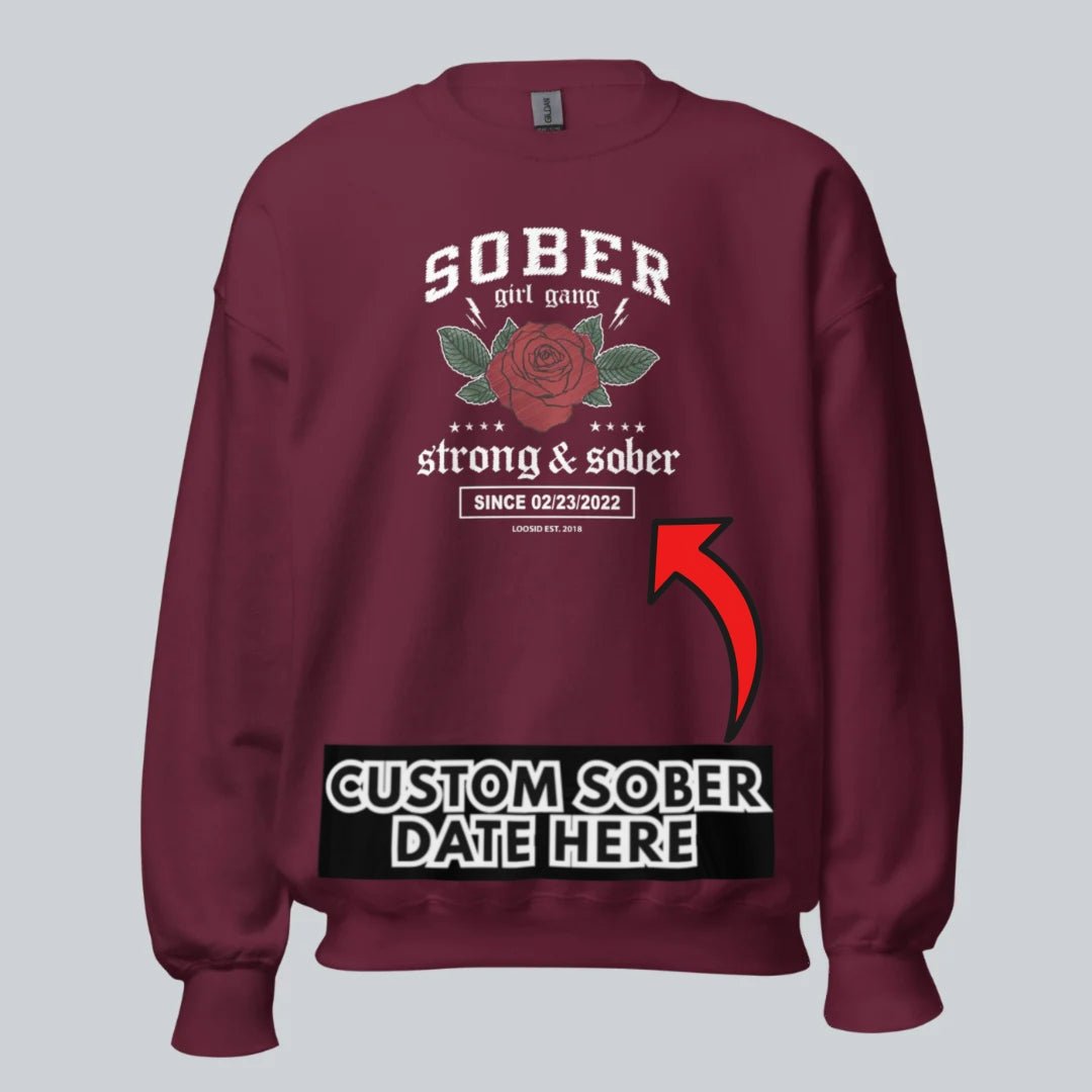 SOBER Girl Gang Strong & Sober Recovery Hoodie flat lay styled image (view 13)