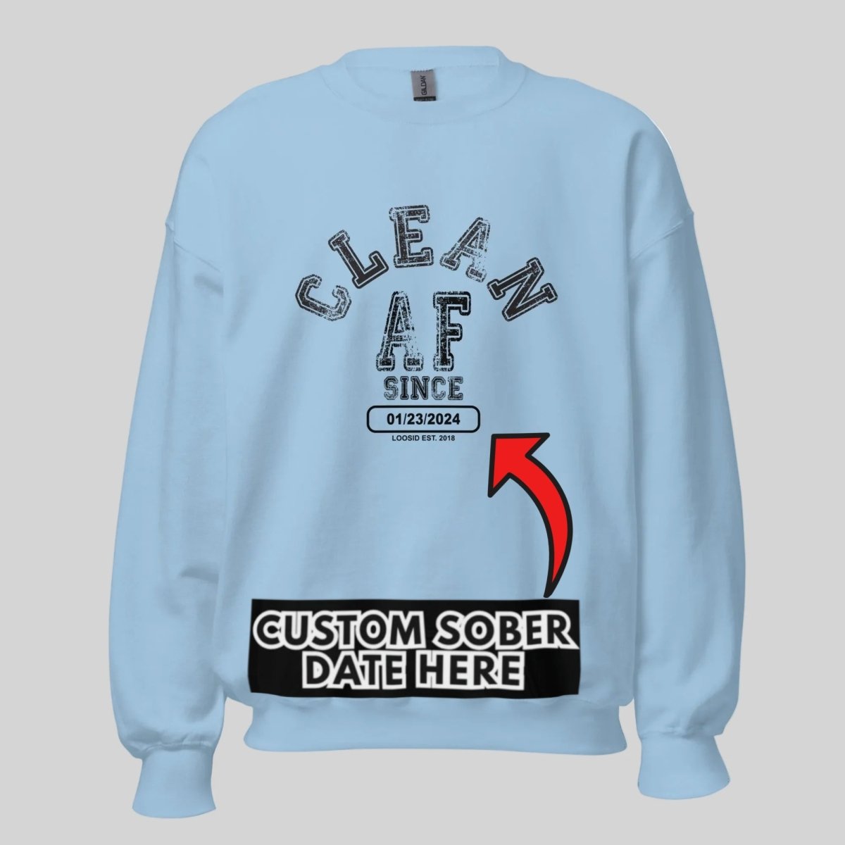 Loosid army green personalized Recovery crewneck with Clean AF Since sober clothing vintage graphic β Loosid