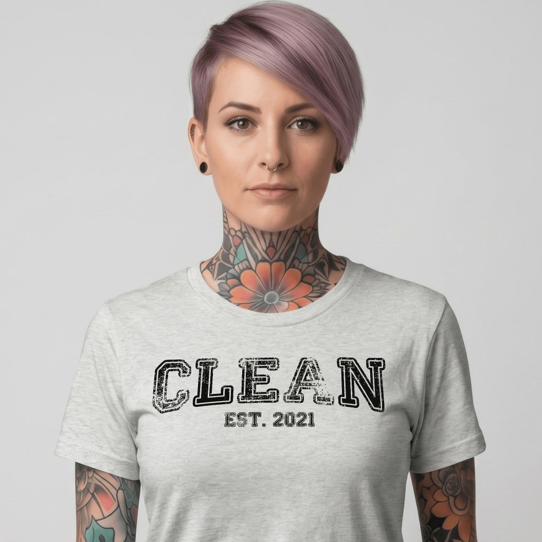 Clean T-Shirt | Women's Clean EST. Tee with Personalized Sobriety Date