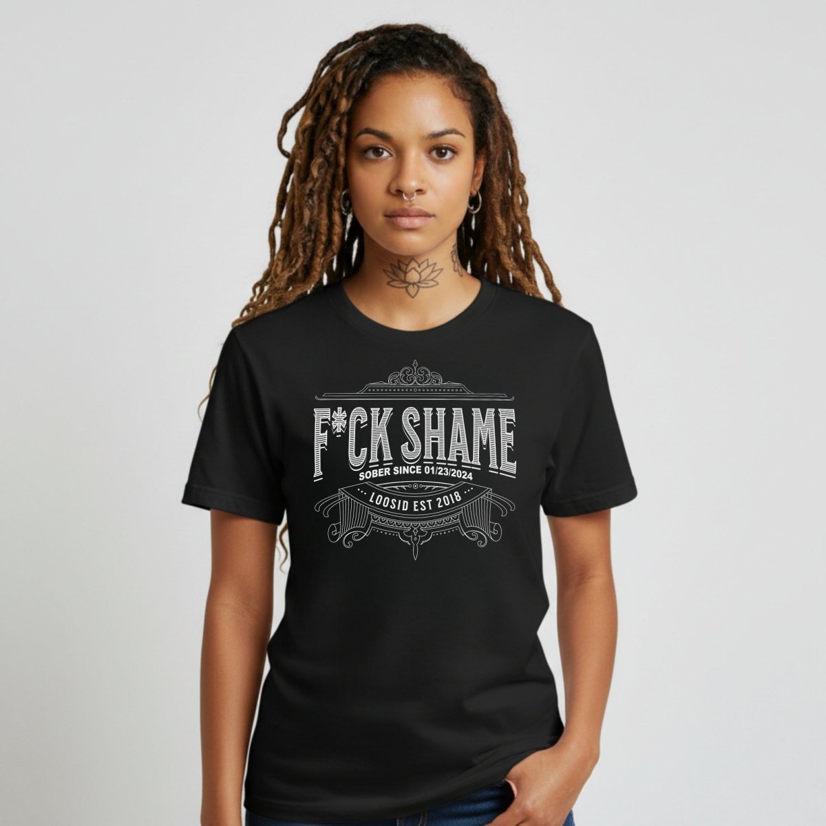 F*ck Shame Sober T Shirt lifestyle view (view 5)